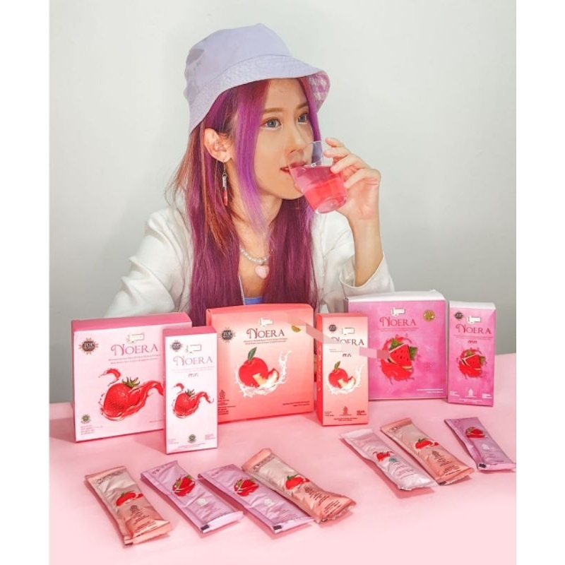 NOERA COLLAGEN DRINK Minuman Kolagen Strawberry Original 100% BPOM - Noera Box Isi 15 Sachet
