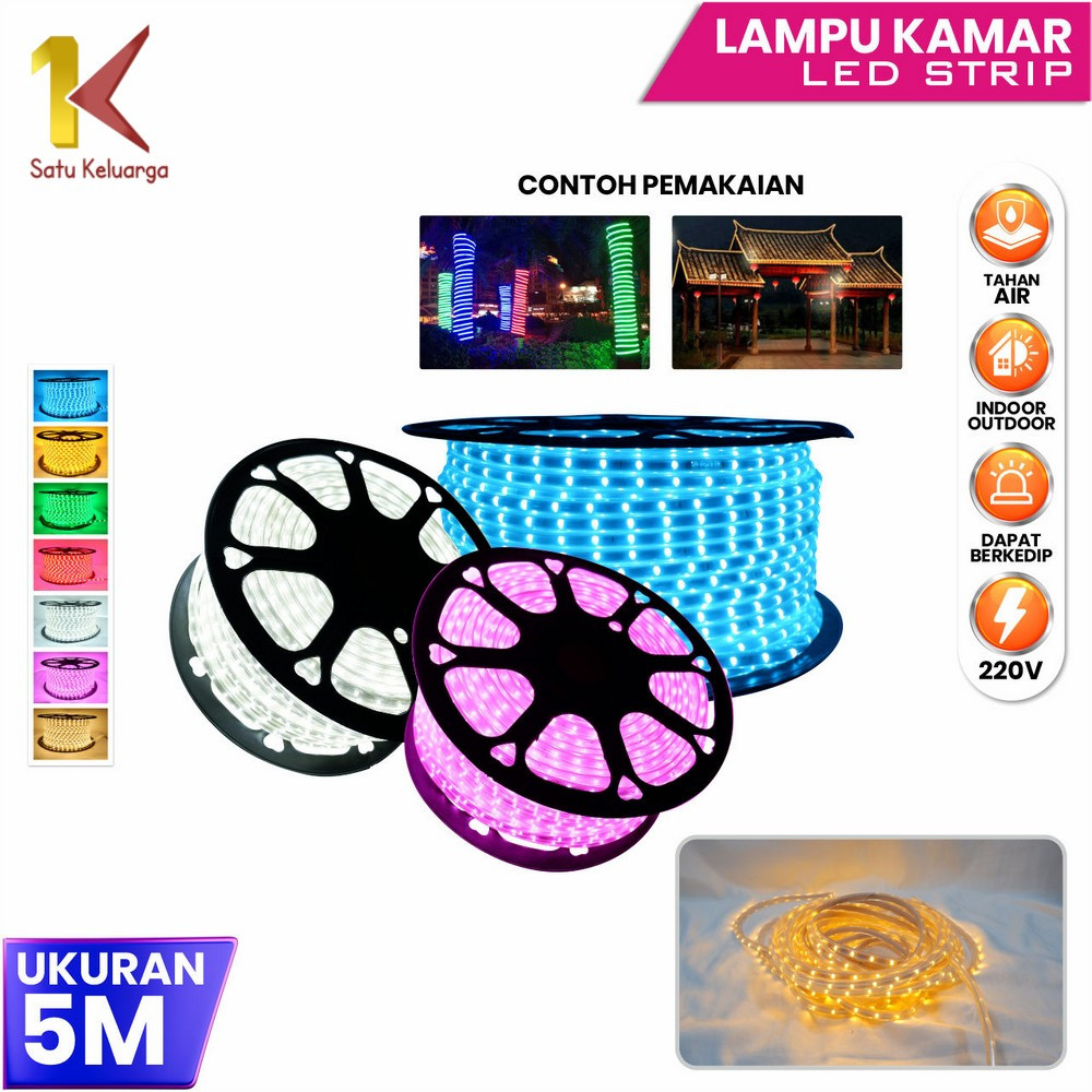 Satu Keluarga Lampu LED Strip Selang 5050 UK 5M 220V C883 Lampu Neon Hias Indoor Outdoor Fleksibel C