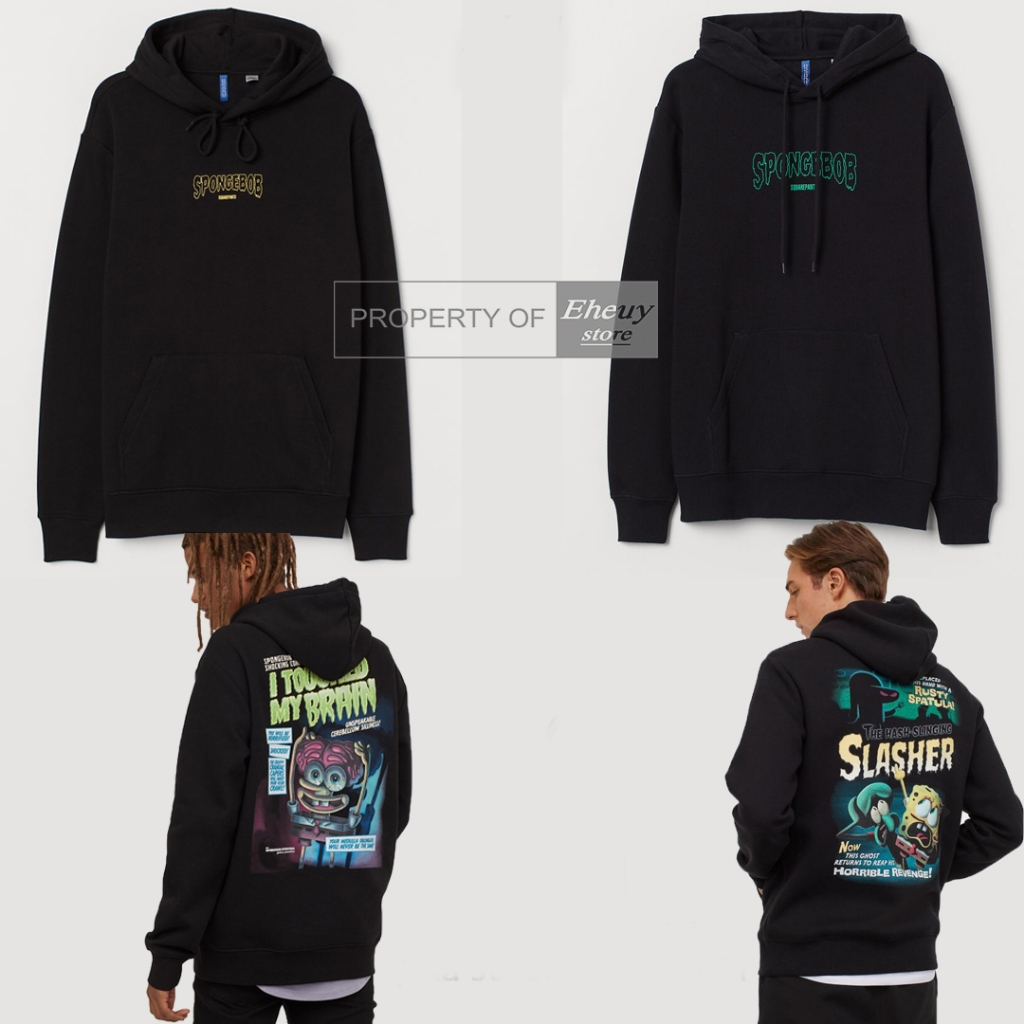 Hoodie HM Spongebob I Touch My Brain Sweater Hoodie Spongebob Hitam