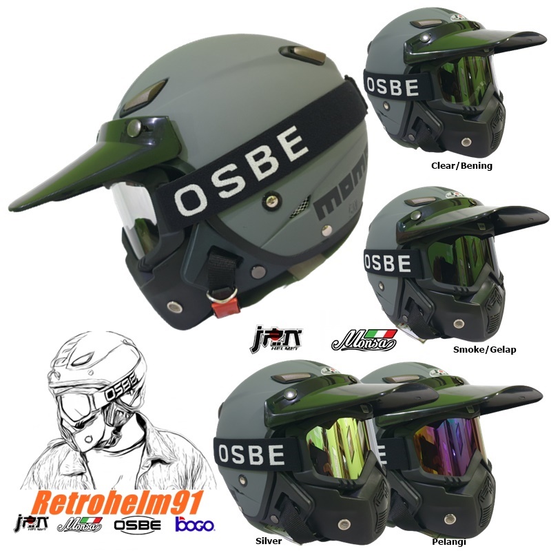 Helm Dewasa JPN MONSA MOMO Japstyle Paket Touring Topi Panjang Retro Klasik Vintage Kacamata Goggle 