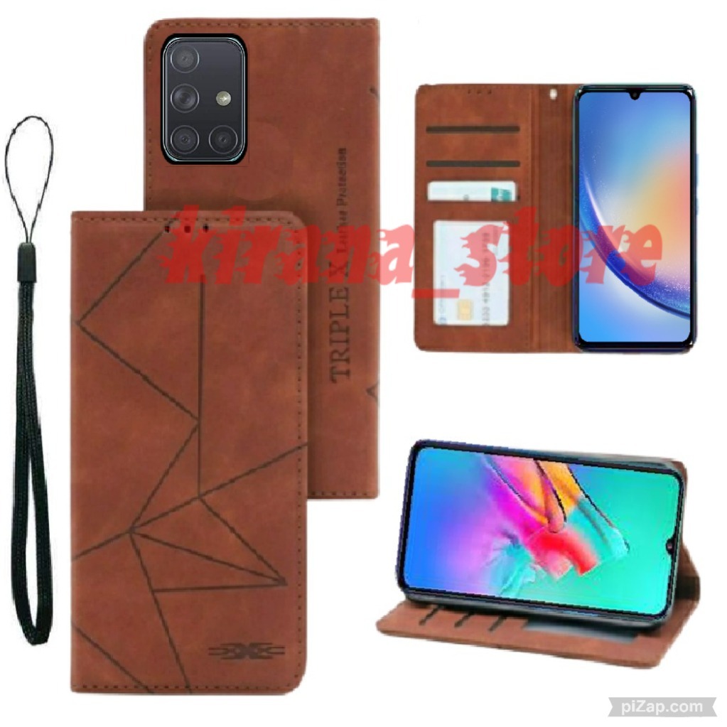Case Flip Motif Dompet Casing HP Flip Kulit Motif Garis Wallet Leather Cover Untuk SAMSUNG A51