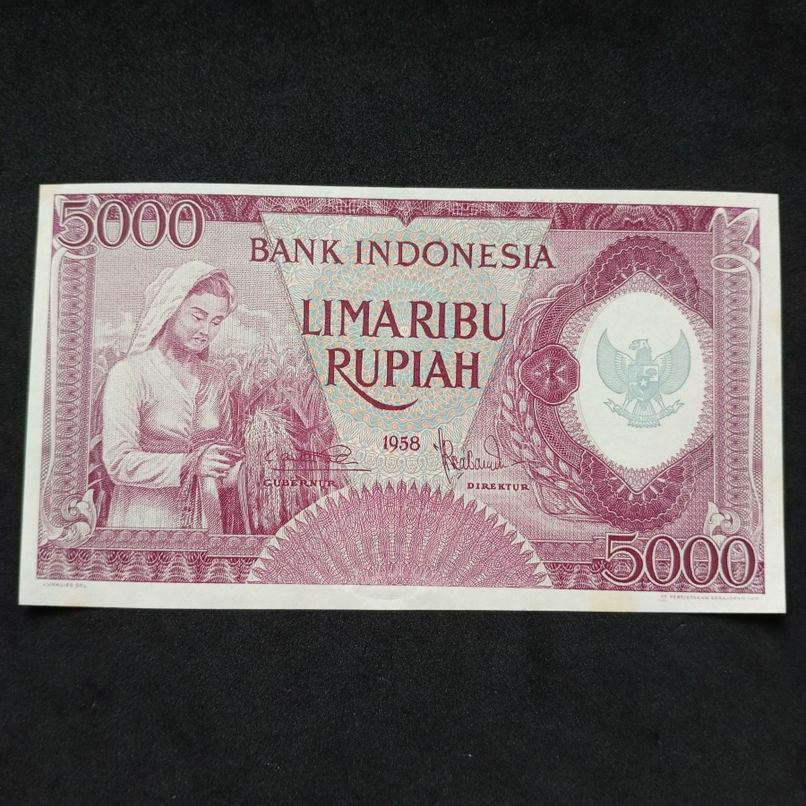 Uang Kuno 5000 Rupiah Seri Pekerja 1958 Violet UNC