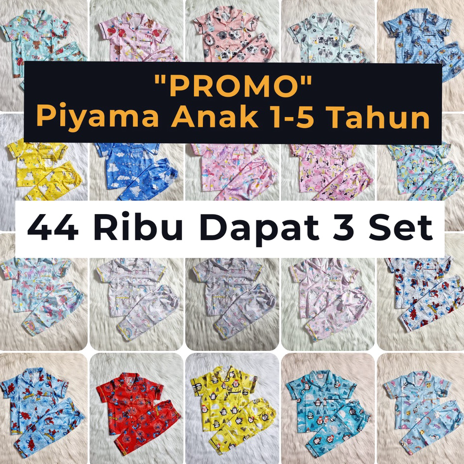 Ready Paket Usaha Baju Tidur Piyama Anak Dapat 3 PCS 1-5 Tahun Motif Karakter Lucu Kekinian Murah ↓➺