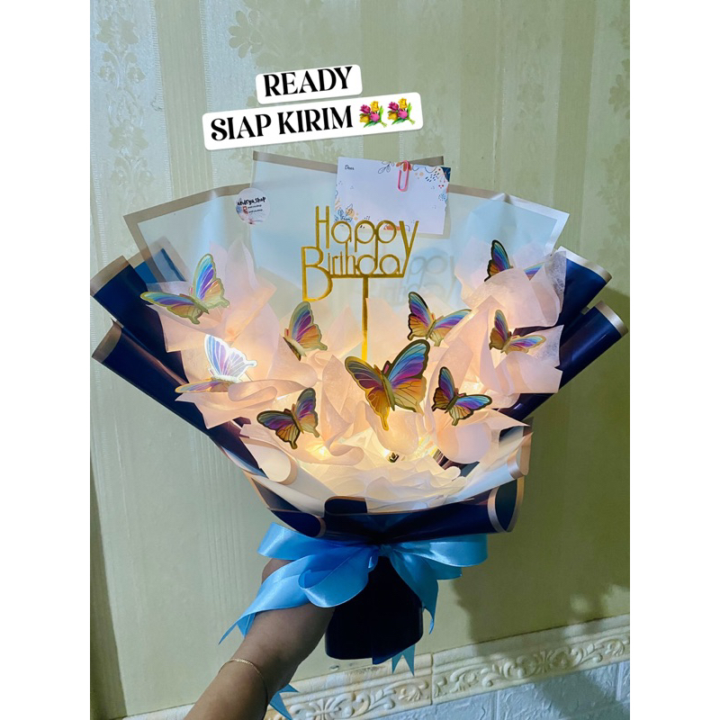 

Buket Kupu Kupu LED cellophane hadiah ultah