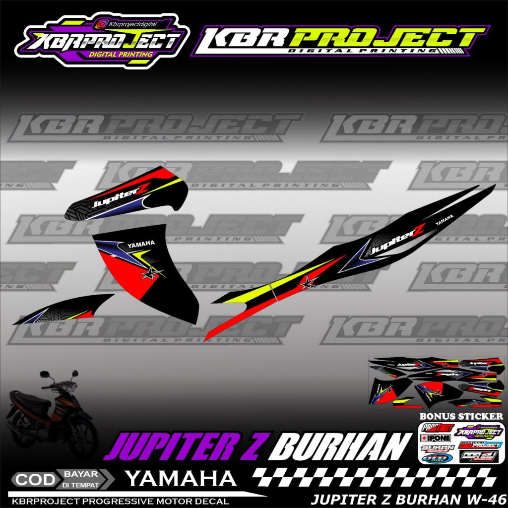 JUPITER Z BURHAN STIKER STRIPING KEREN LIS VARIASI MOTOR YAMAHA RACING W.46 HOLOGRAM TRANSPARAN COD