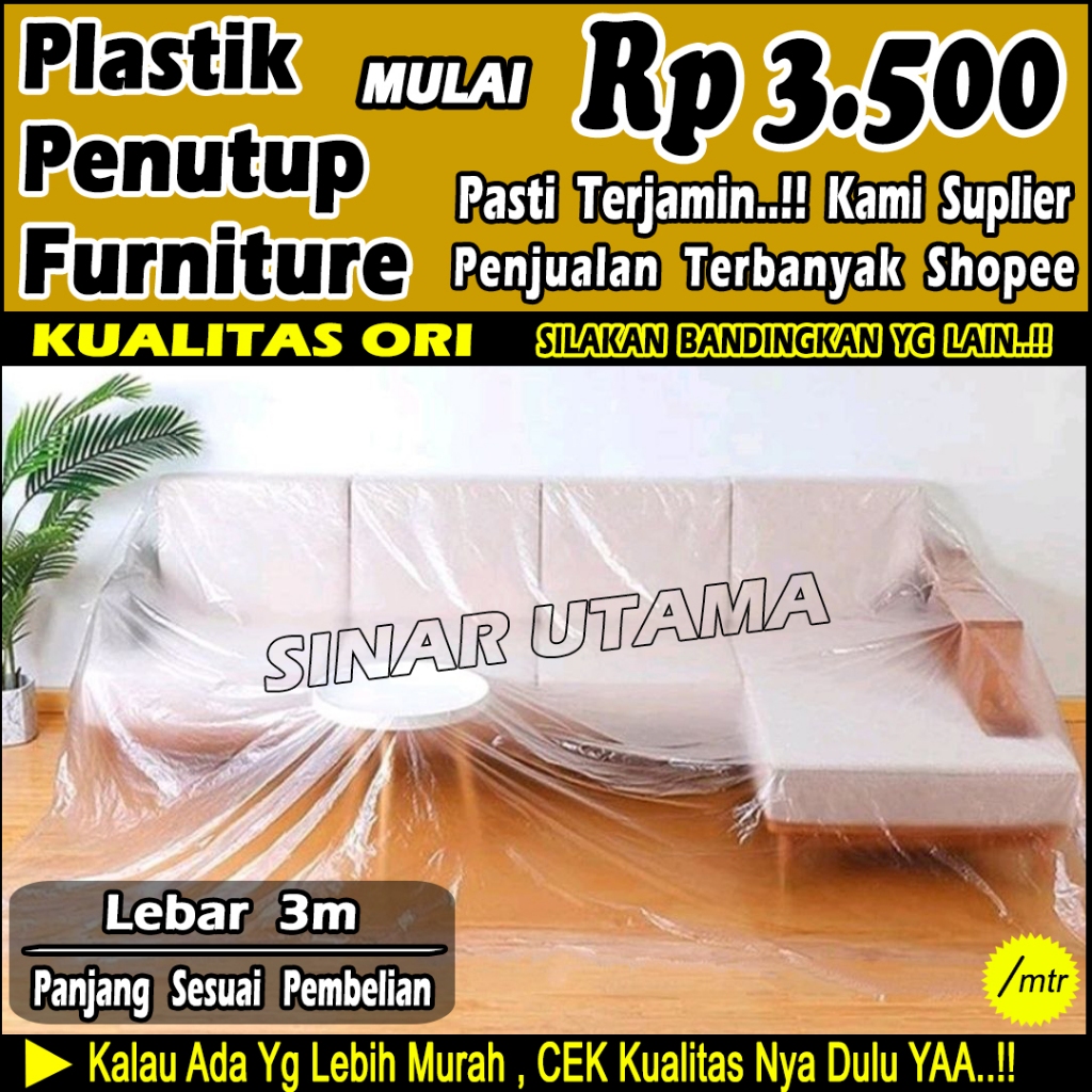 Plastik Proyek Anti Debu Meteran M Renovasi Terpal Bening Penutup Lantai Cat Pengecatan Tembok Plafo