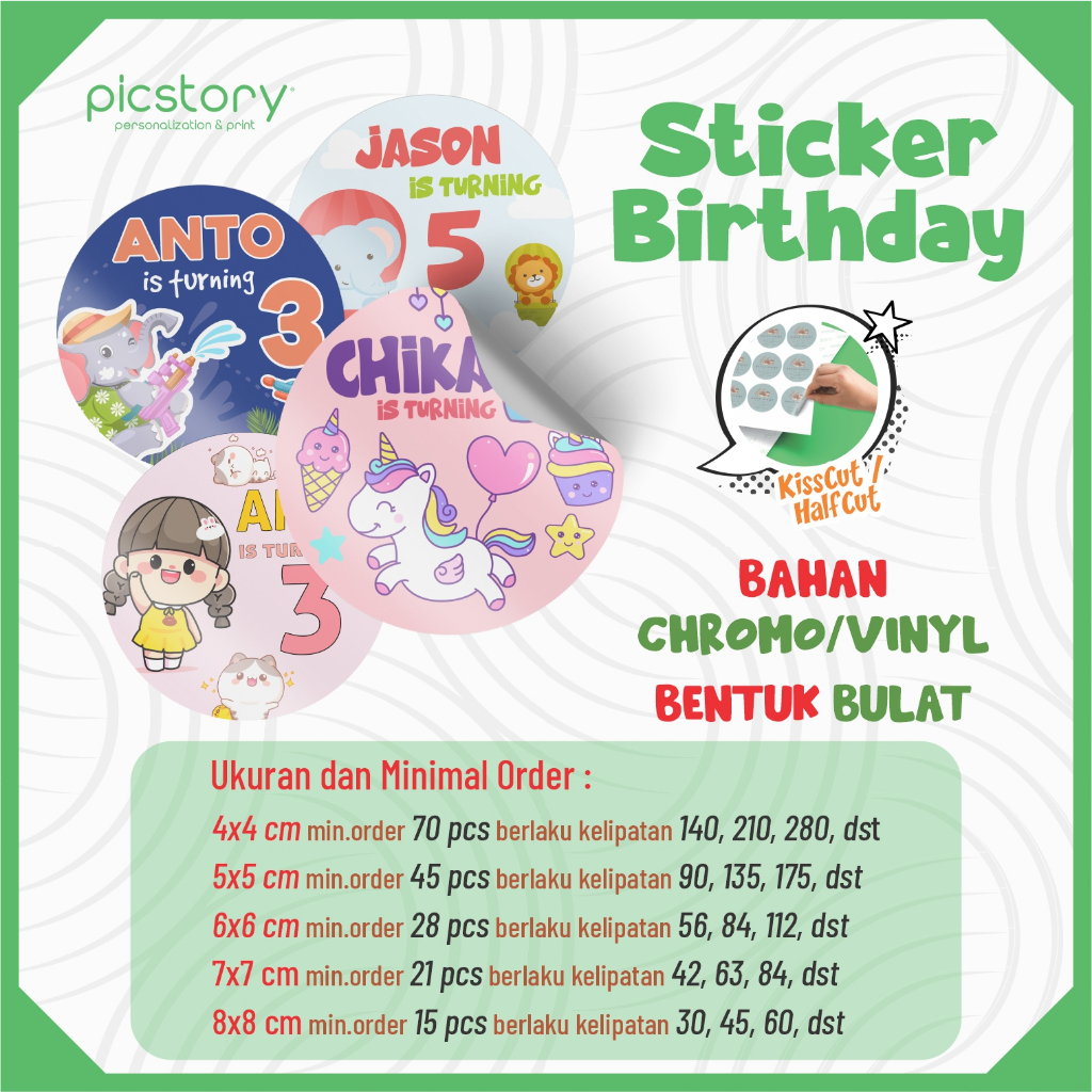 

Stiker Bulat Ulang Tahun Anak / Cetak Sticker Ultah Birthday / Souvenir Birthday