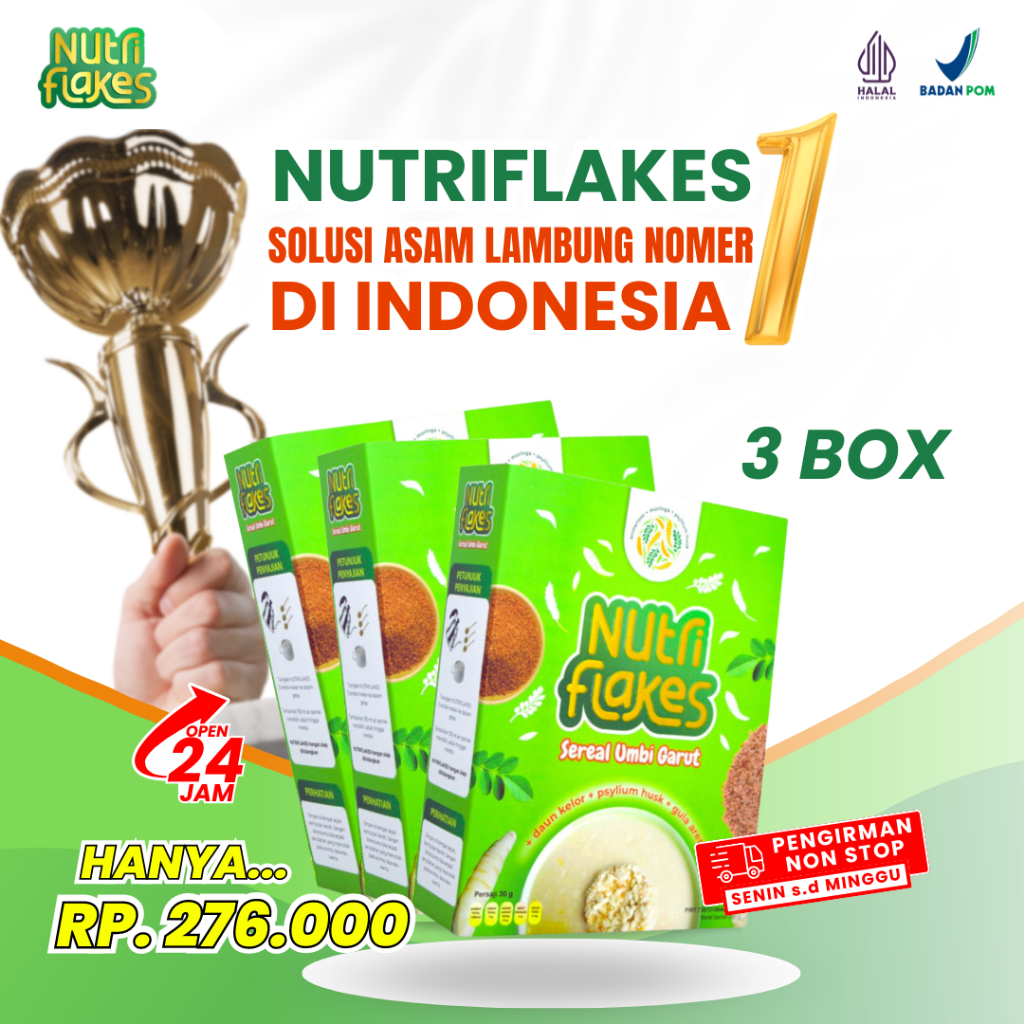 

Sereal Umbi Garut Nutriflakes Ampuh Atasi Asam Lambung 3 Box