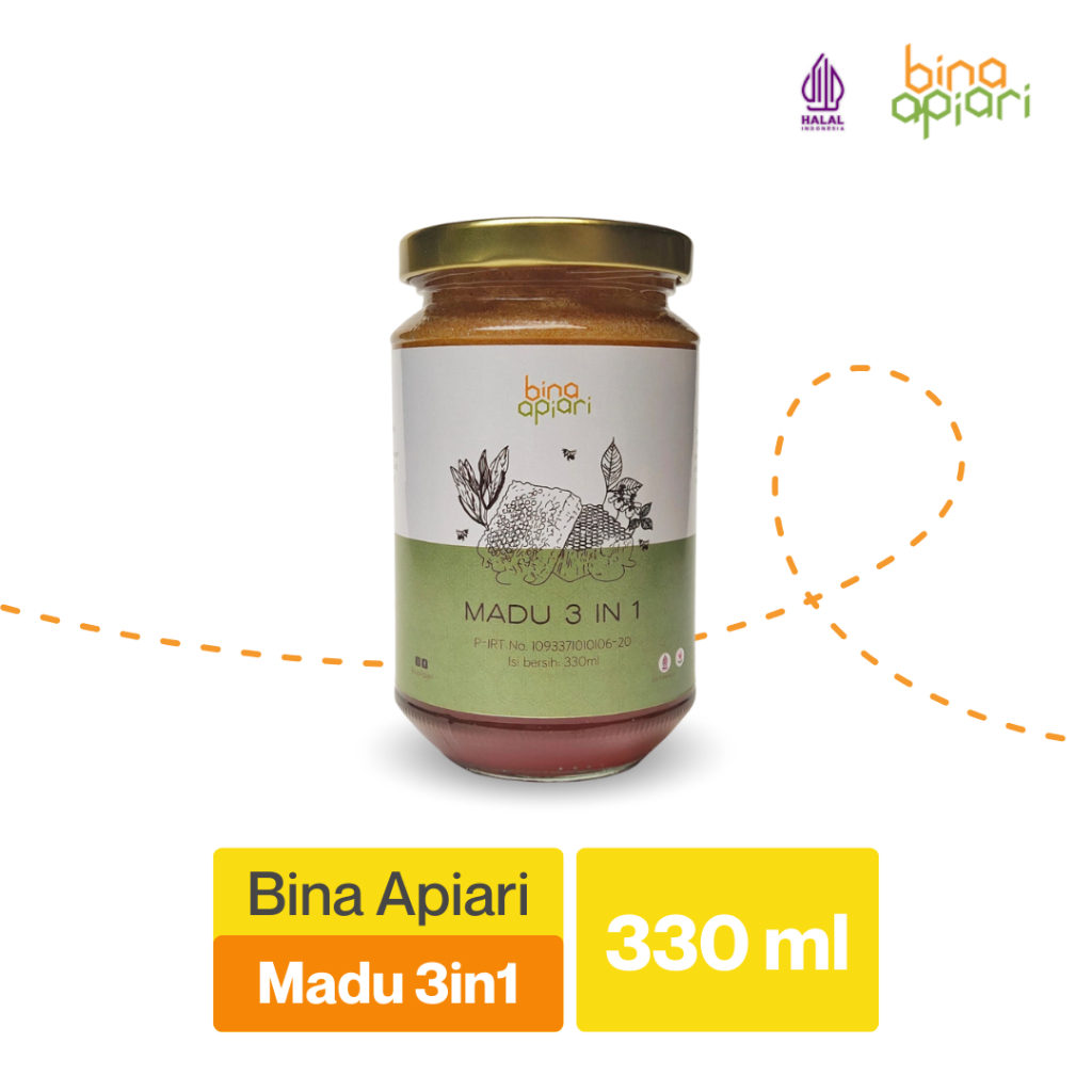 

Bina Apiari Madu 3in1 330ml Madu murni asli plus bee pollen dan royal jelly lebah Apis mellifera