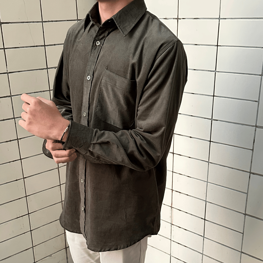 KEMEJA CORDUROY HIJAU LUMUT UNISEX PRIA WANITA