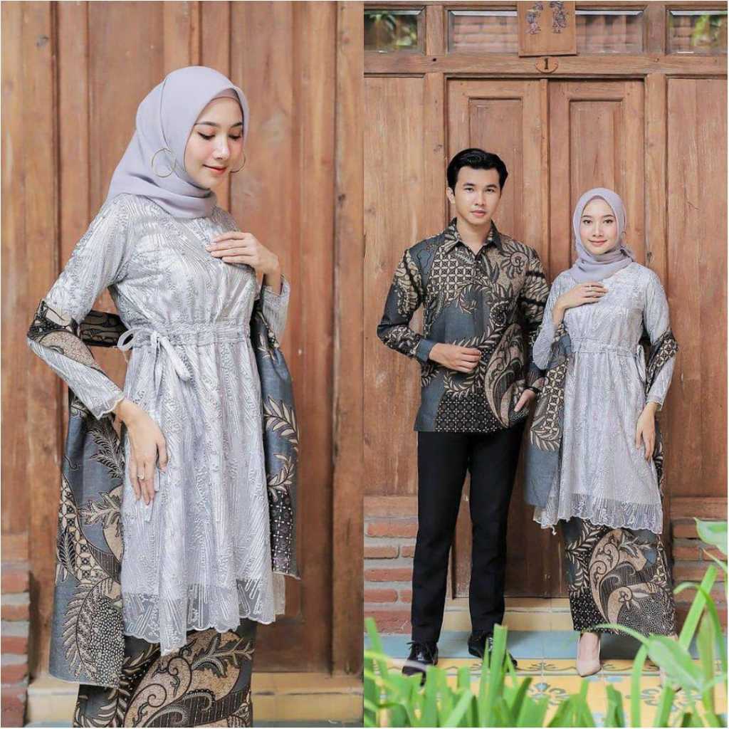 BATIK COUPLE HASNA KEBAYA TUNIK SARIMBIT SET KEBAYA COUPLE MODERN MOTIF TERBARU BROKAT TUNIK KEBAYA 