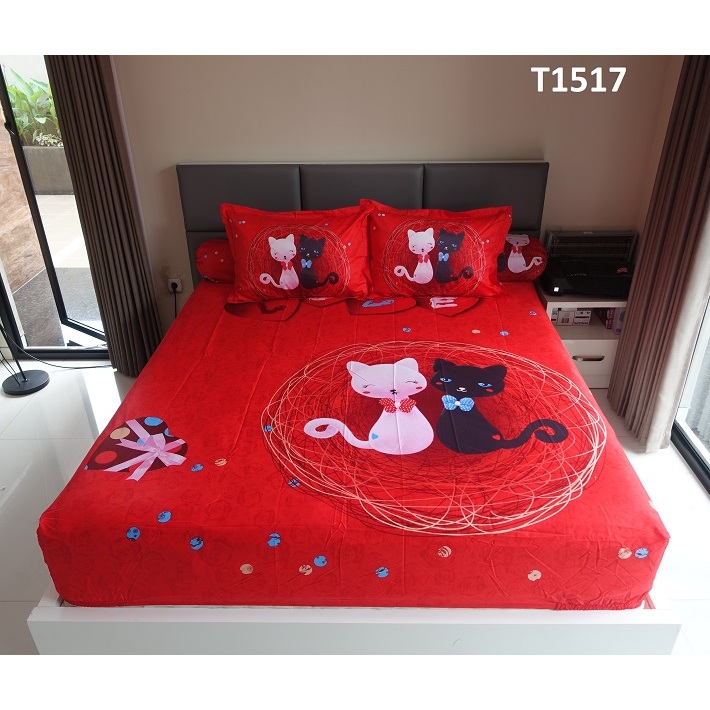 sprei single bahan katun jepang reactive kode T1517 motif kucing in love
