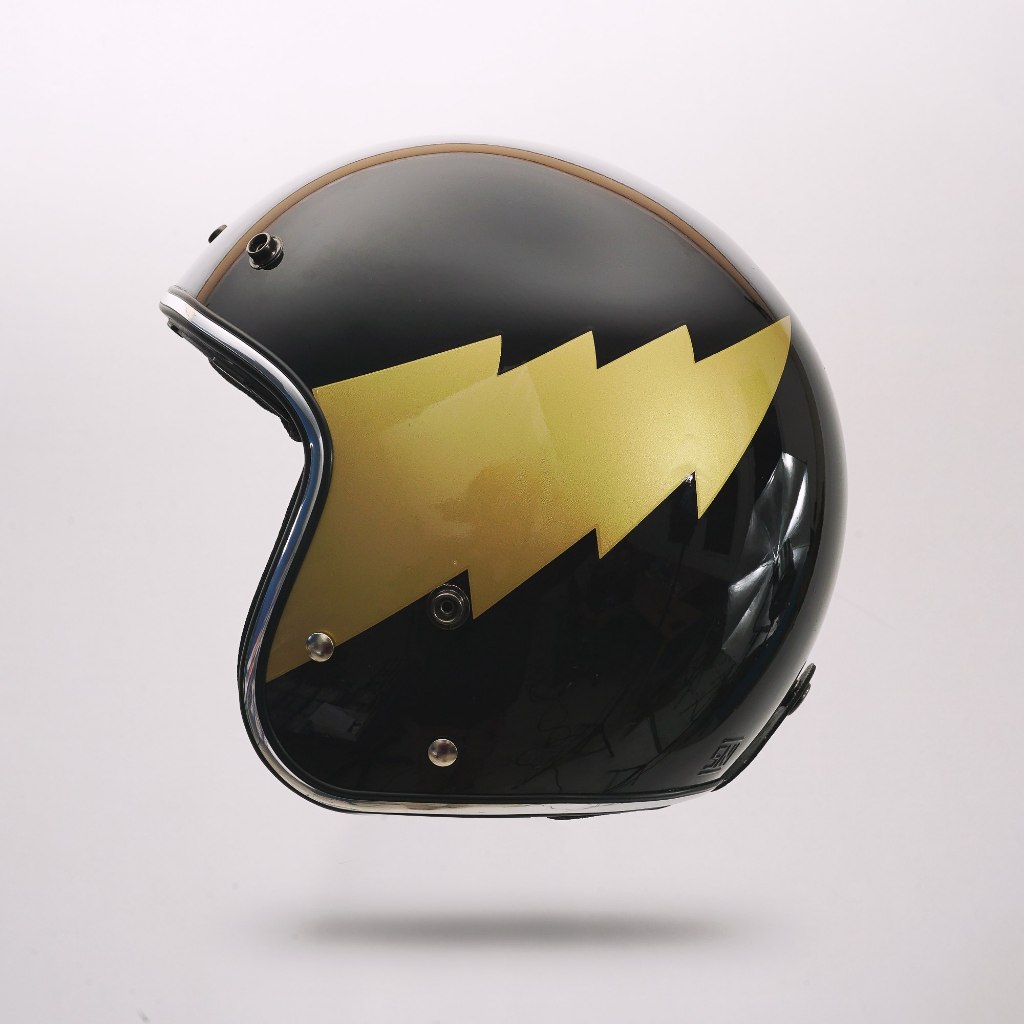 [ karvin helm ] helm motor helm klasik retro thunder bolt black gold [ helm only ]