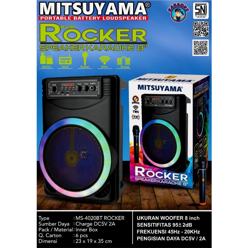Speaker Karaoke Bluetooth 8'' Mitsuyama MS-4020BT Rocker series  Speaker Karaoke Bluetooth 8'' Mitsu