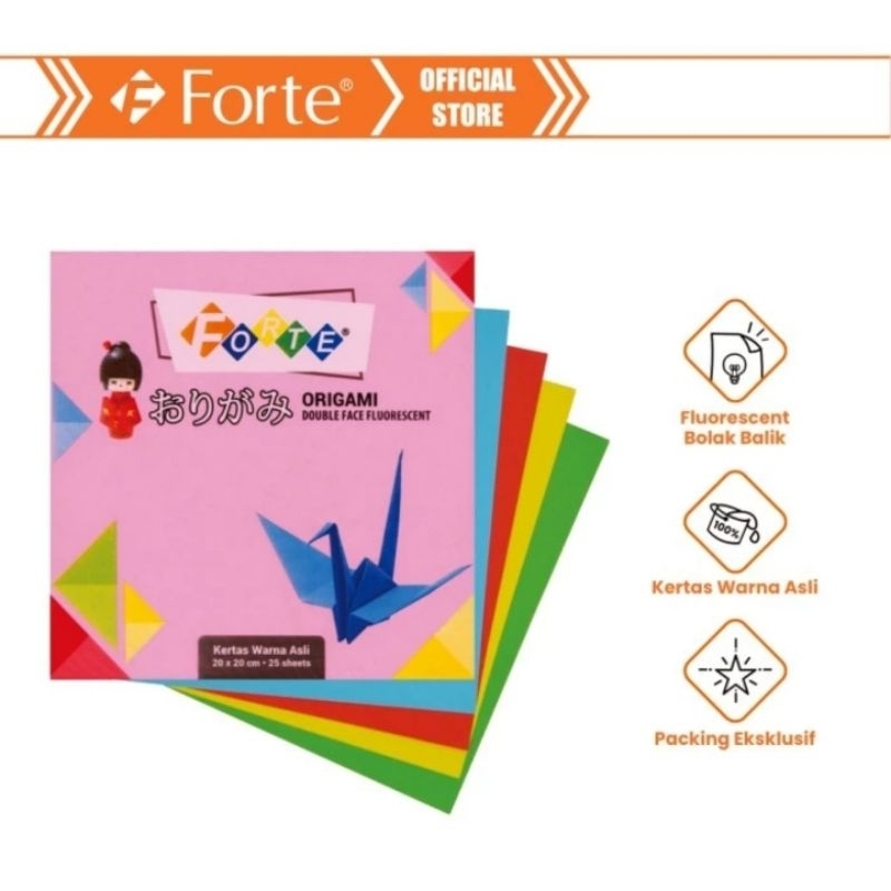 

KERTAS LIPAT ORIGAMI FORTE DOUBLE FACE FLOURESCENT / KERTAS ORIGAMI FORTE 12X12 TTD