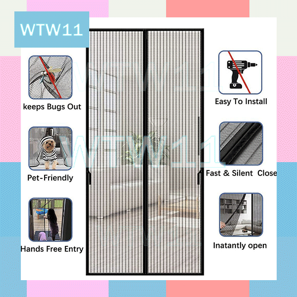 Tirai Pintu Magnet Anti Nyamuk Kualitas Bagus Serangga Mesh Net Gorden Magnet Kelambu Jaring 100 x 2