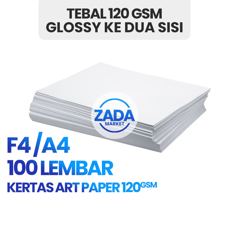 

100 Lembar Kertas Art Paper Gramasi 120 gr gsm F4 & A4 Artpaper Glossy Kosong Untuk Amplop Angpau Lebaran Brosur Kalender Flyer Poster Majalah AP120