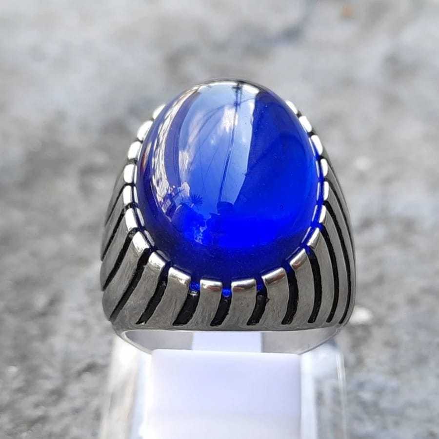 Cincin Tanam Batu Blue King Safir Premium Crystal