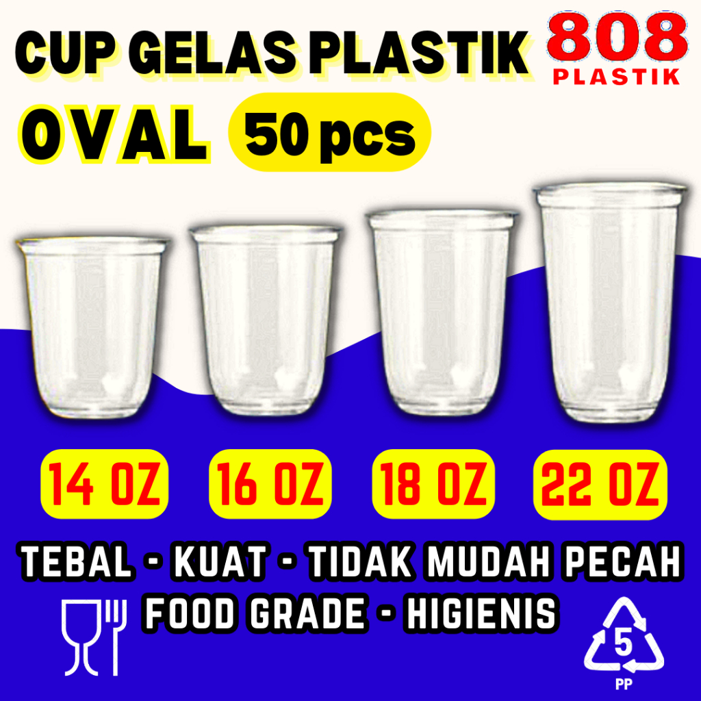 CUP OVAL Gelas Oval Plastik U-Cup Bening Cup Es Teh Jus Boba Minuman Tebal Kuat 14Oz 16Oz 18Oz 22Oz