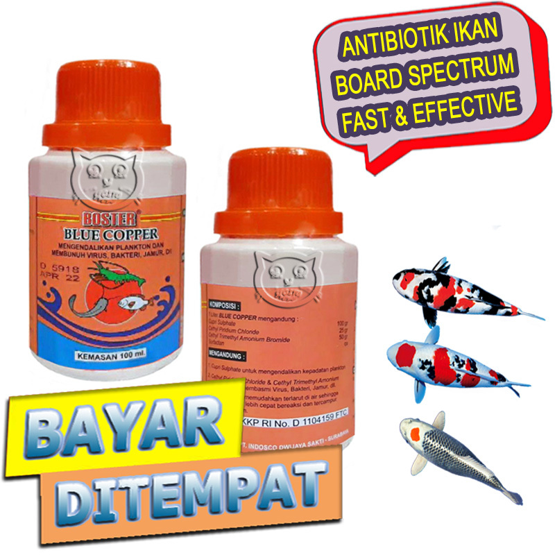 Blue Copper Boster Obat Anti Bakteri Virus Jamur Ikan Lele Nila Bawal Gabus Mas Patin