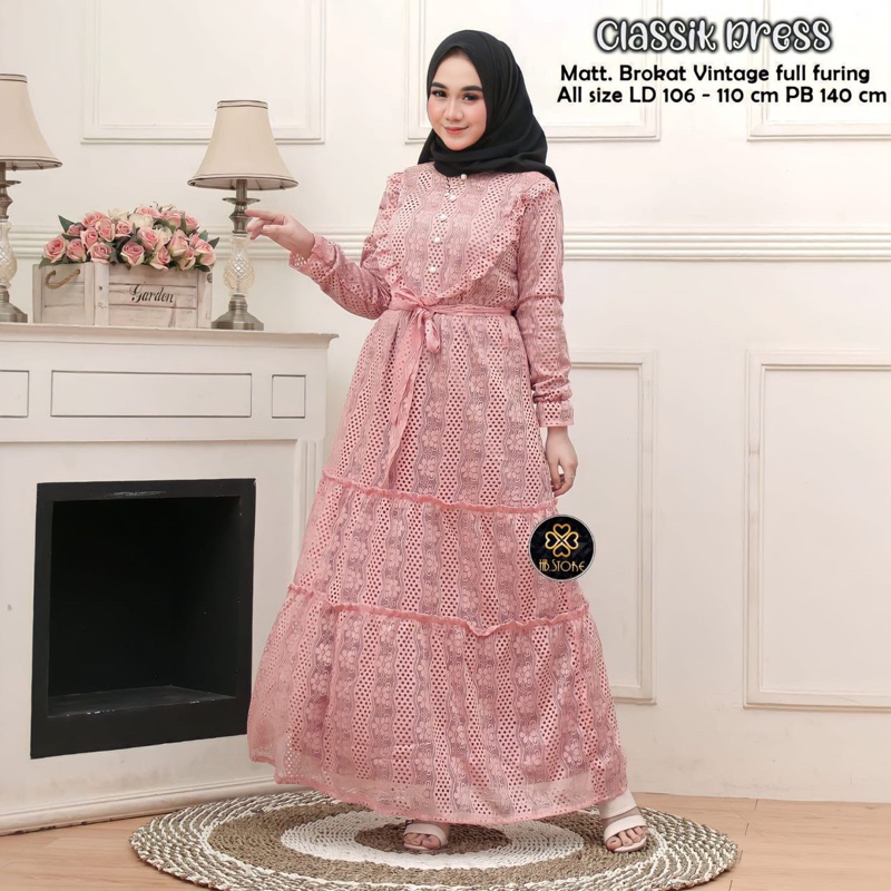 Dress Classic Gamis Brokat Vintage Standar dan Jumbo // Couple Gamis Ibu dan Anak