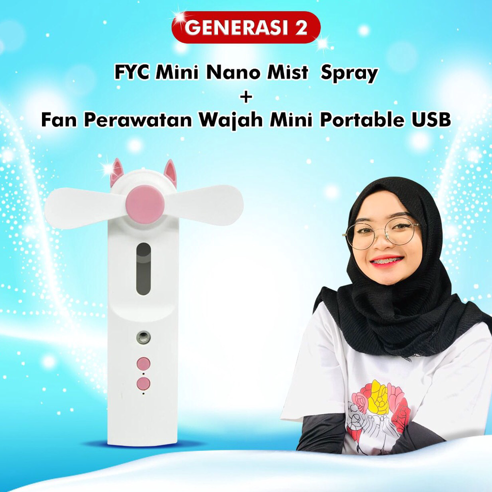 10.10 Flash Sale GENERASI 2 FYC Mini Nano Mist  Spray + Fan Perawatan Wajah Mini Portable USB
