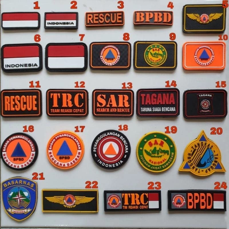 Tempelan Emblem Karet Logo Custom INDONESIA RESCUE TAGANA TRC BPBD DLL