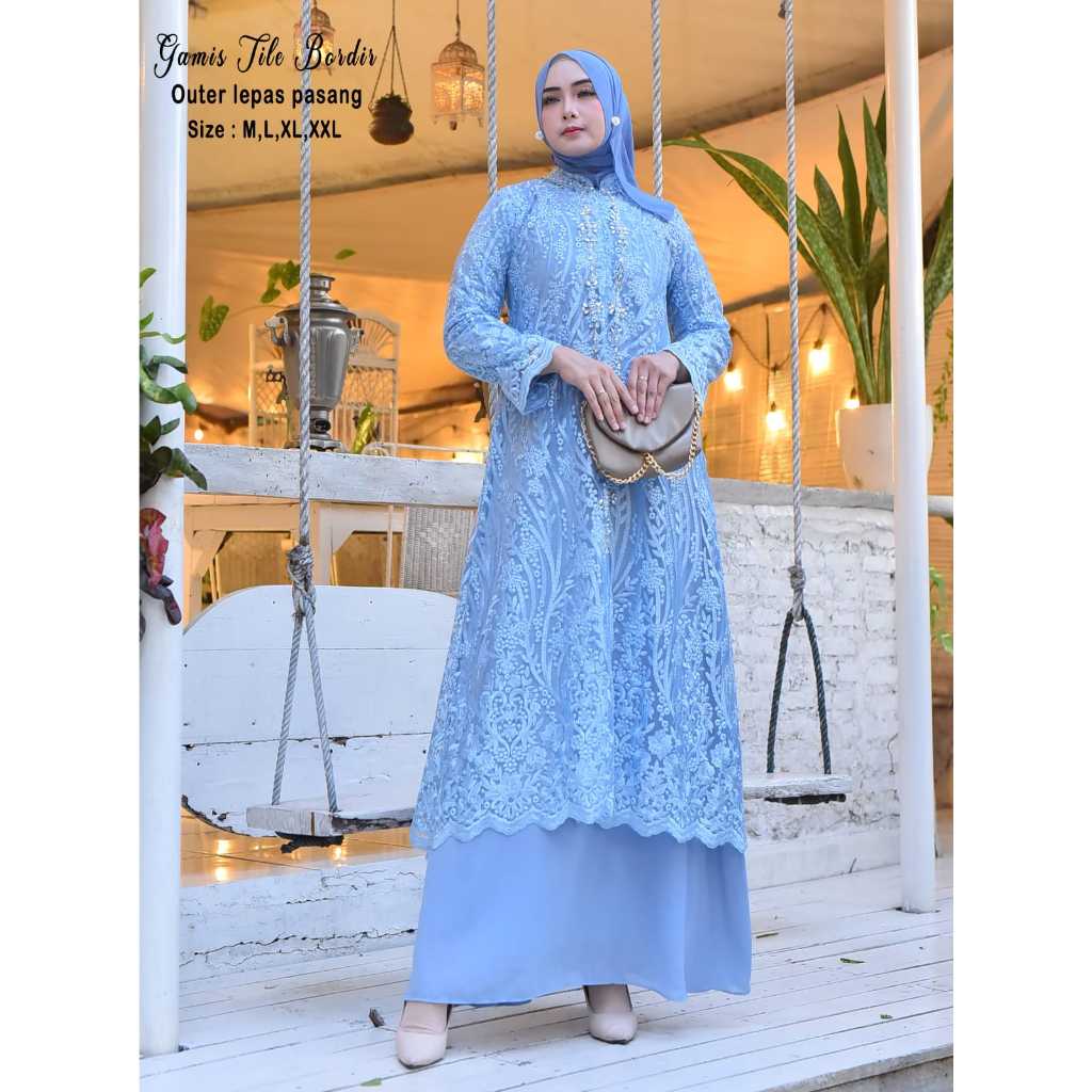 Gamis Tile Bordir Payet Full Dres Muslim Payet Pesta Gamis Terbaru Tille Seruty Dres Outer Lepas Pas