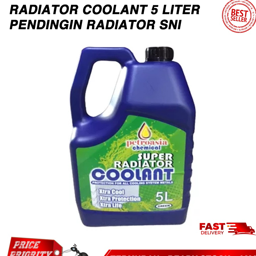 Star Seller Air Raditor Mobil 5 LITER Anti Karat / Radiator Coolant Super Green SNI merk PETROASIA 5