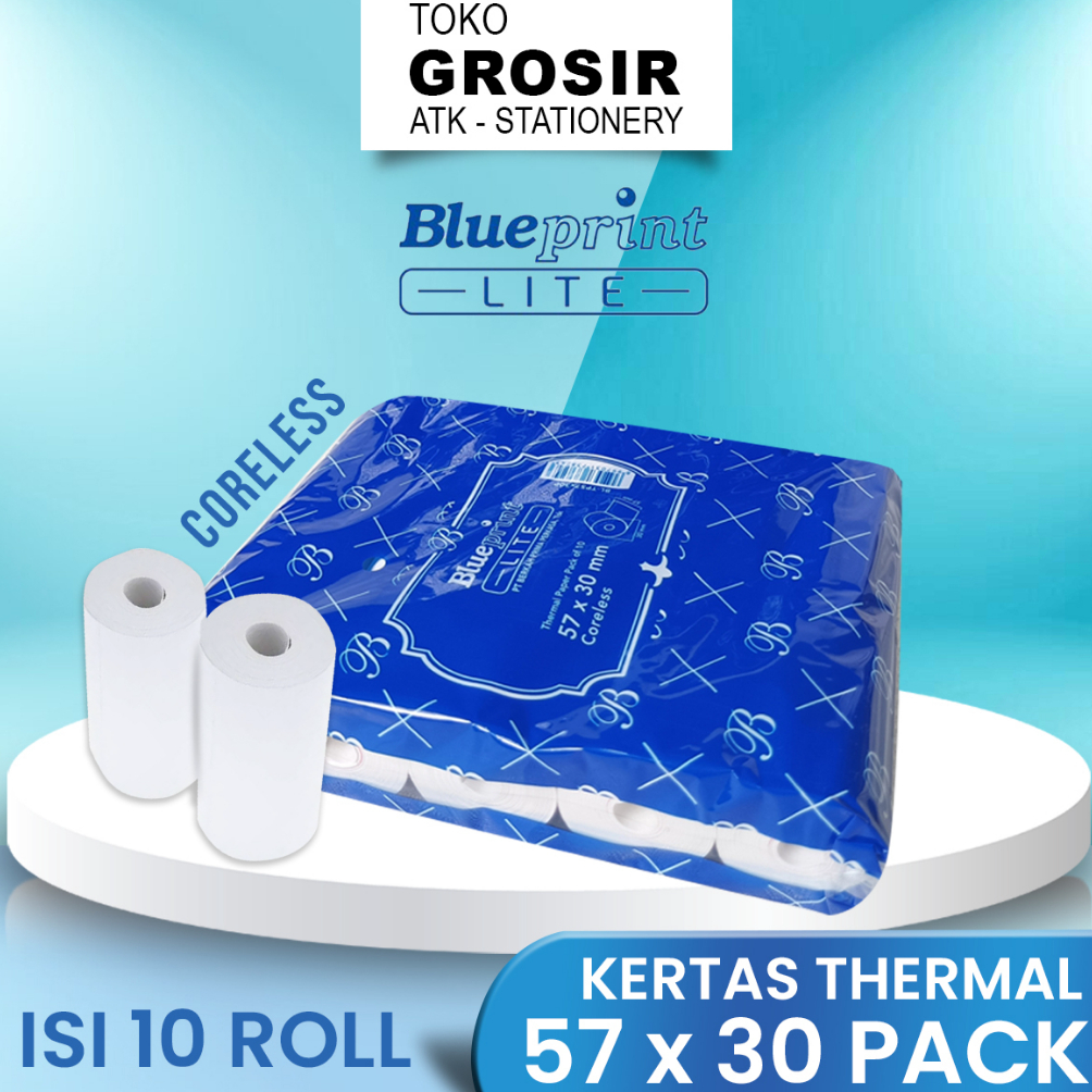 

9.9 Brand 57X30 (1 PACK) KERTAS KASIR STRUK KERTAS THERMAL TERMAL EDC BRI PPOB BLUEPRINT LITE 57MM 58x30 CORELESS