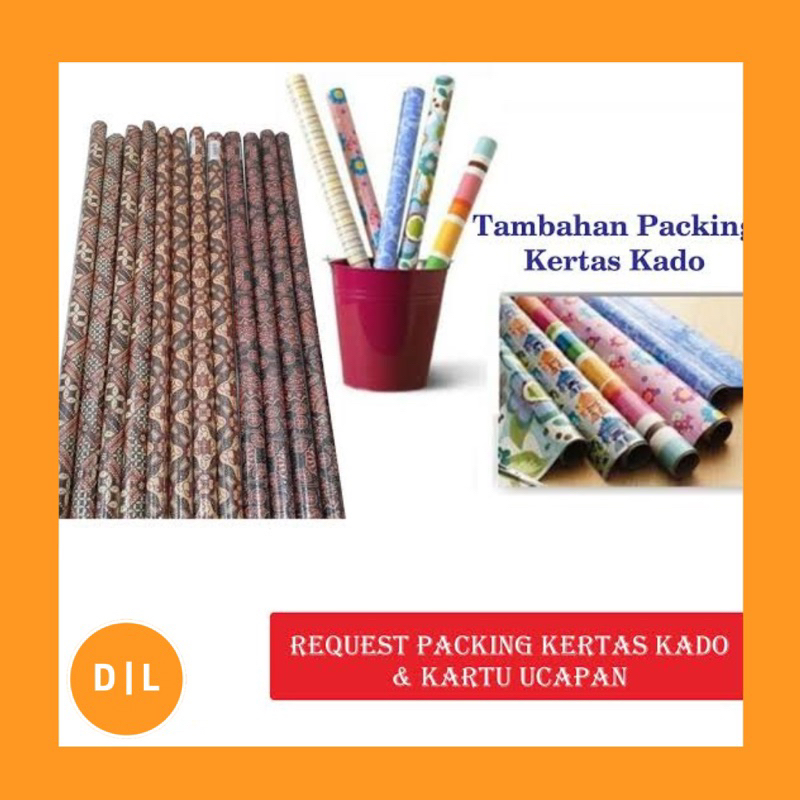 

Tambahan packing bungkus kertas kado dan kartu ucapan hadiah