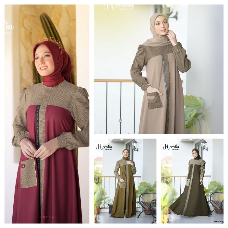 Original Gamis Heredia Dress Wanita Kondangan Terbaru set Khimar Square Sarimbit Keluarga by Mouza I