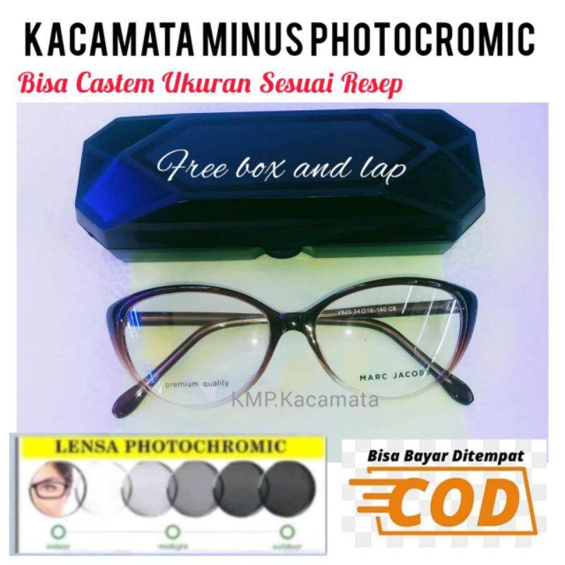 Kacamata Minus Photocromic Wanita -0.25 s/d -10.00 Lensa Index 1.56