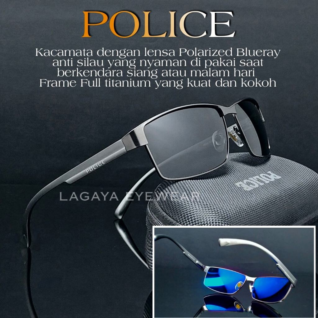KACAMATA FASHION MERK POLICE  TYPE P24 ORIGINAL LENSA POLARIZED FRAME TITANIUM PRIA WANITA