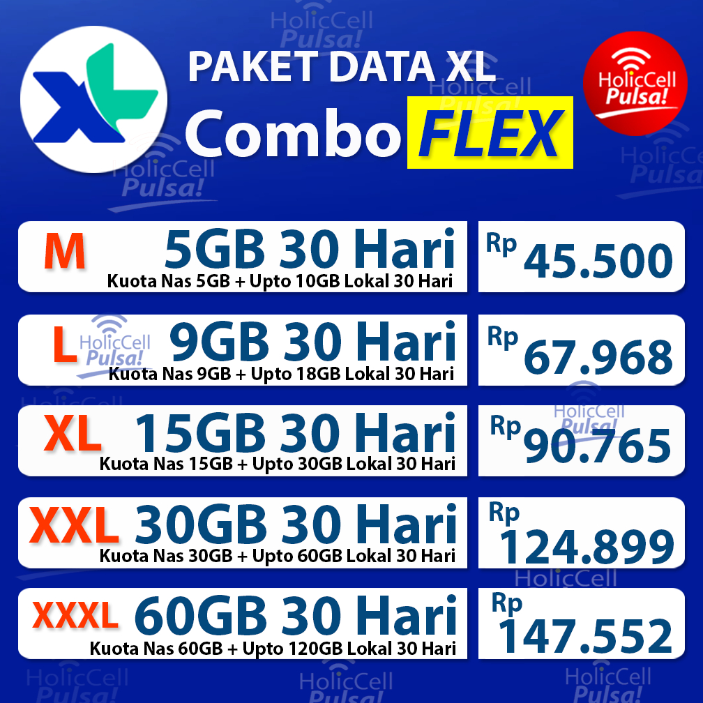 PAKET DATA XL COMBO FLEX 5GB 9GB 15GB 30GB 60GB I WAJIB  BACA DESKRIPSI PRODUK