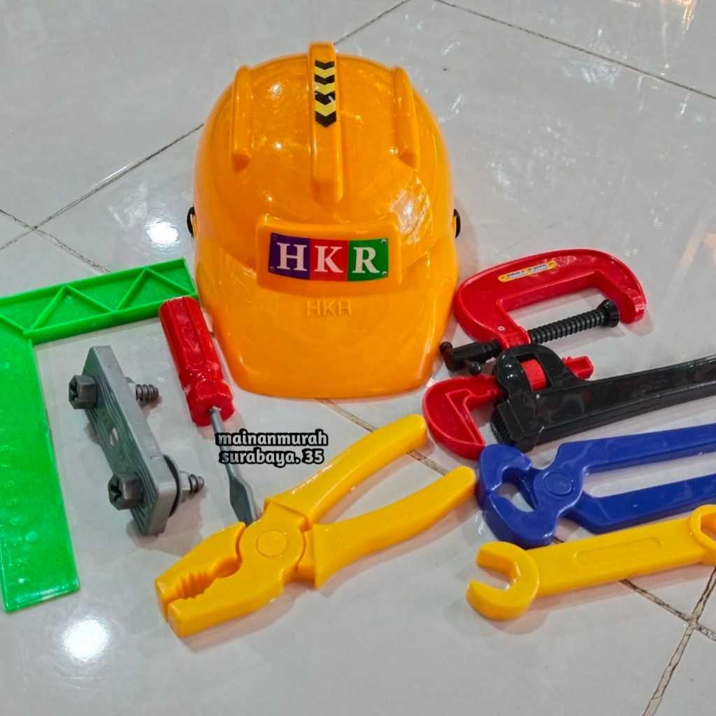 Mainan Perkakas Kemasan Kantong Helm Peralatan Tukang OCT 1112 | Mainan Anak Peralatan Tukang Bangun