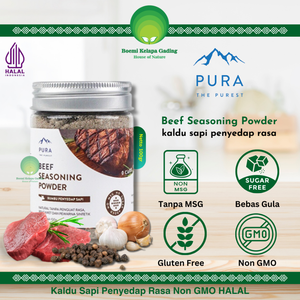 

Beef Seasoning Powder Kaldu Sapi Asli Bumbu Penyedap Masakan 100 gram Non MSG Tanpa Gula Sehat Halal PURA