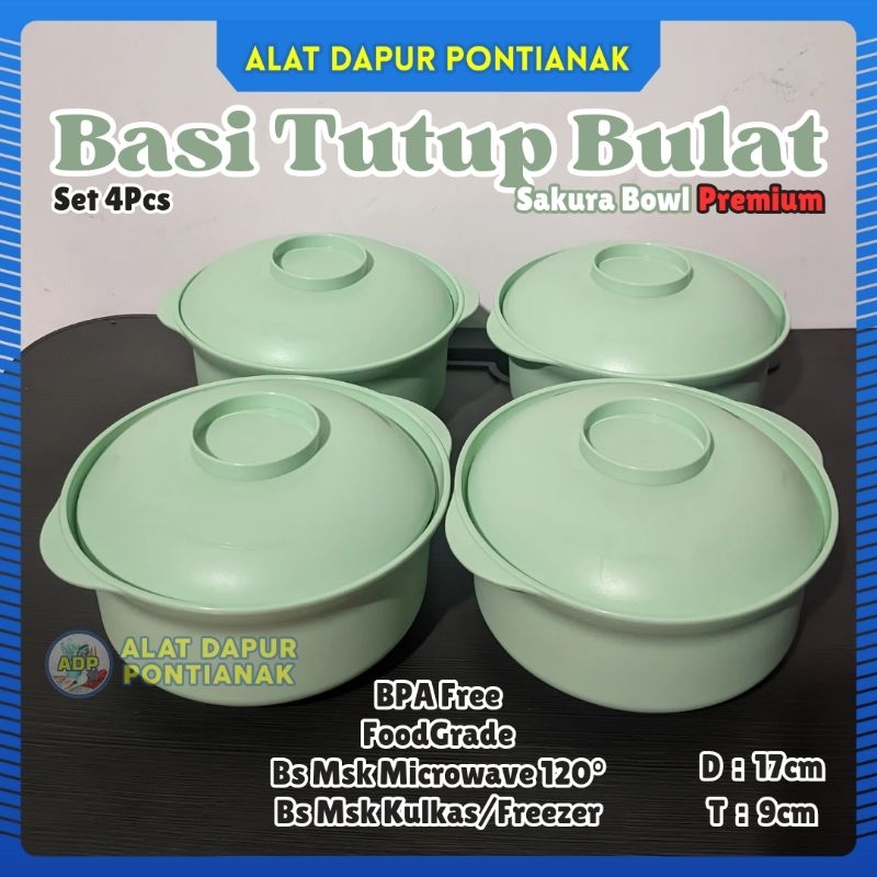 4Pcs Set Basi Tutup Bulat Cantik Sakura Calista Mangkok Plastik Premium Mangkuk Sayur Mie Warna Past