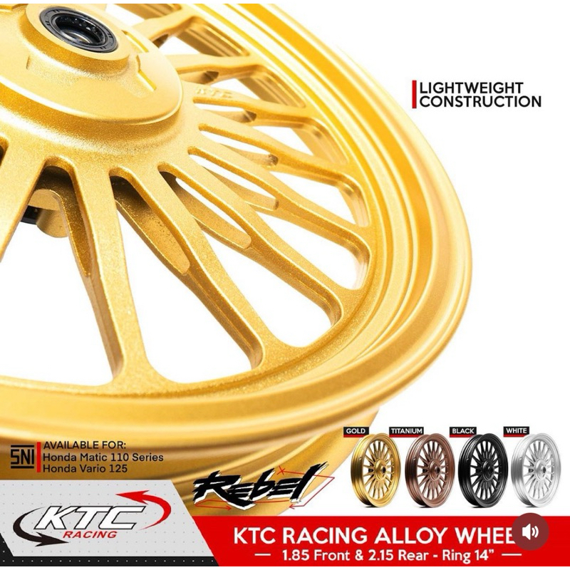 VELG KTC RACING REBEL ORIGINAL RING 14 ALLOY WHEELS PALANG 18 VARIO 110 BEAT SCOOPY GENIO SPACY VARIO 125 150 RING14 PALANG18 VARIO110 VARIO125 VARIO150 NEW 2023