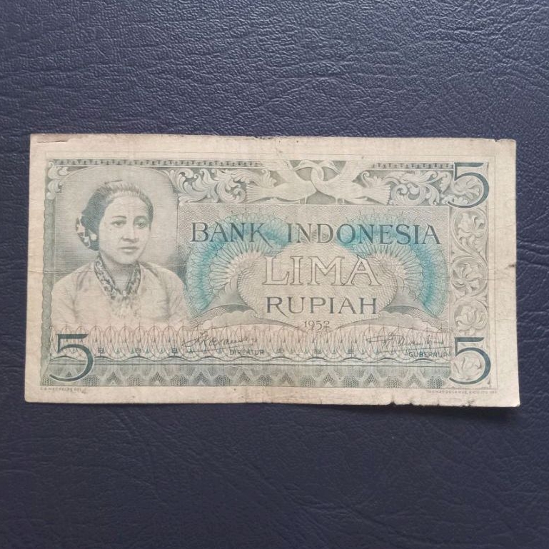 Uang kuno kertas 5 rupiah Kartini Kebudayaan tahun 1952