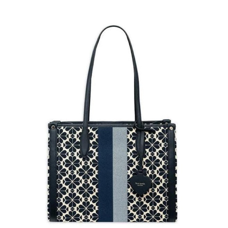 KS Jacquard Stripe Market Medium Tote Bag Cream Navy