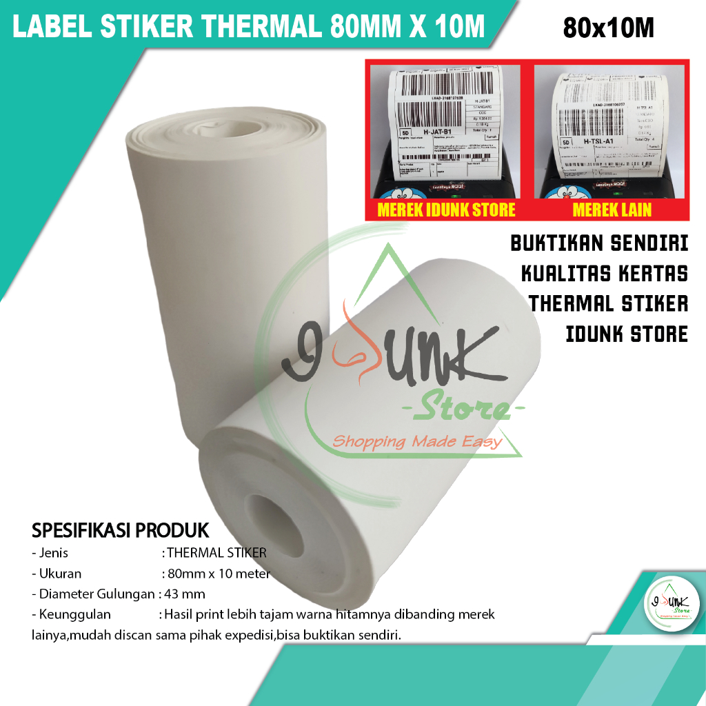 

Label Stiker Thermal 80mm x 10m sticker thermal printer 80mm x 50mm - THERMAL STIKER