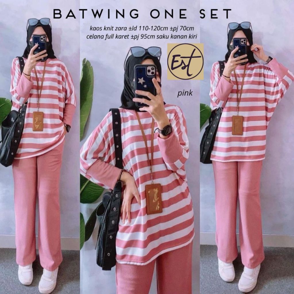 Estusae : Set Cel/One Set Celana Oversize Blouse/Blus Batwing/Setelan Celana Oversize Blouse Bahan K