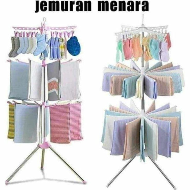 Tren Baru JEMURAN MENARA LIPAT 3 TINGKAT JEMURAN BAJU BAYI TRIPOD JEPITAN MUTER 360⁰