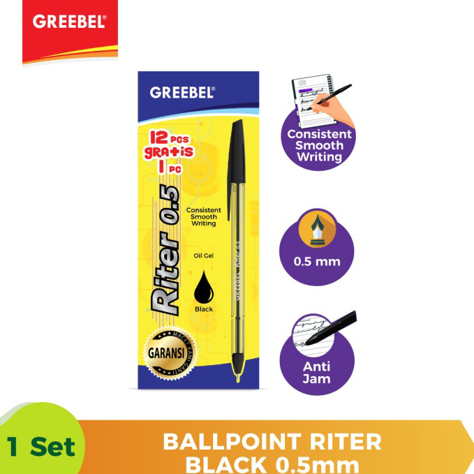 

❄️ READY STOK ❄️ Ballpen Pulpen Greebel Ballpoint Riter0.5 Black - 12pcs.