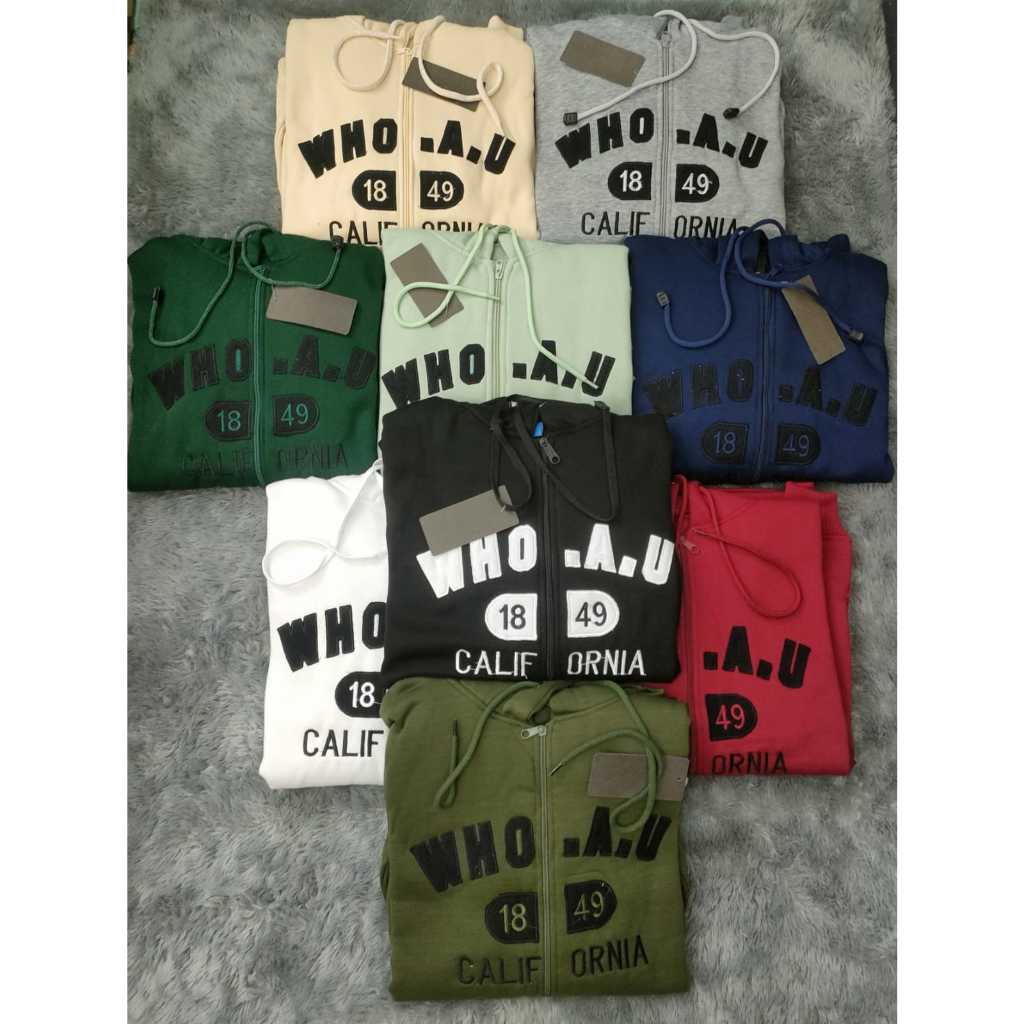 Jaket Hoodie WHO A.U California Zipper Hijau Premium Unisex