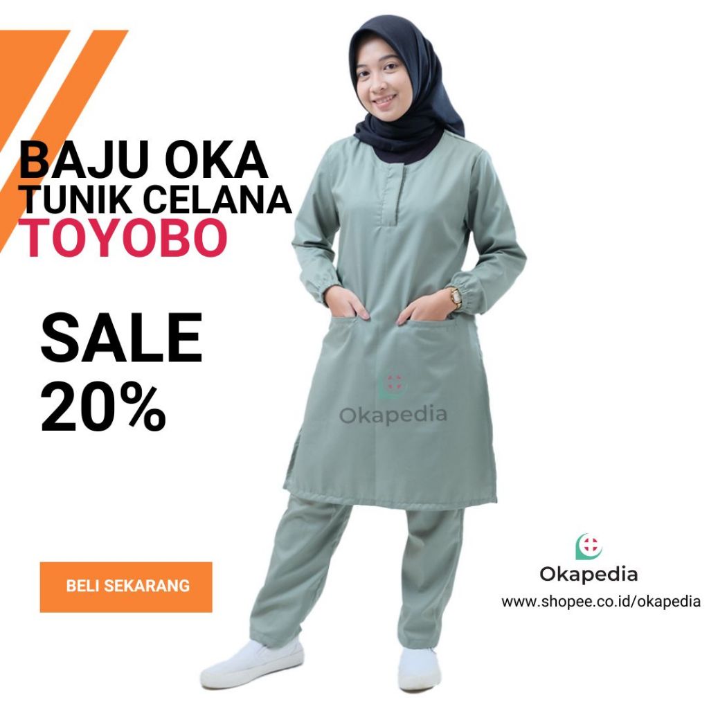 Baju jaga oka ok tunik lengan panjang karet bahan toyobo