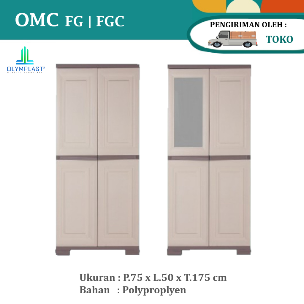 Olymplast Lemari Pakaian | Lemari Baju Plastik 2 Pintu - OMC FG / OMC FGC / OMC EGC [ Toko ]