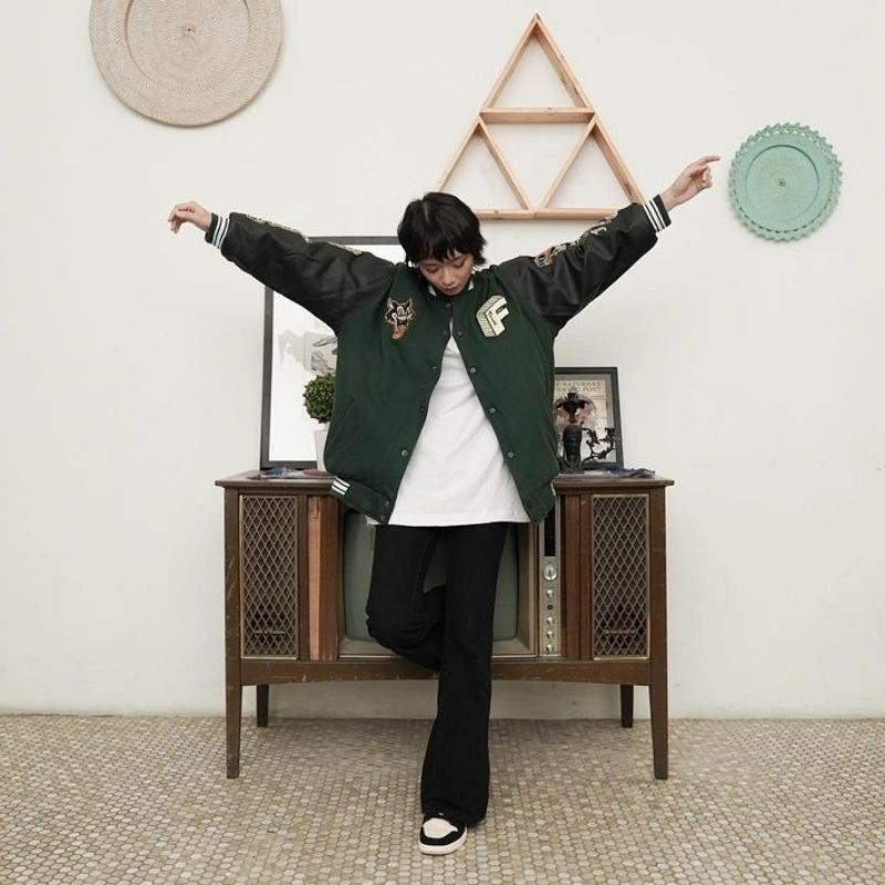 FLICWORLD - Greece Varsity Jacket Green