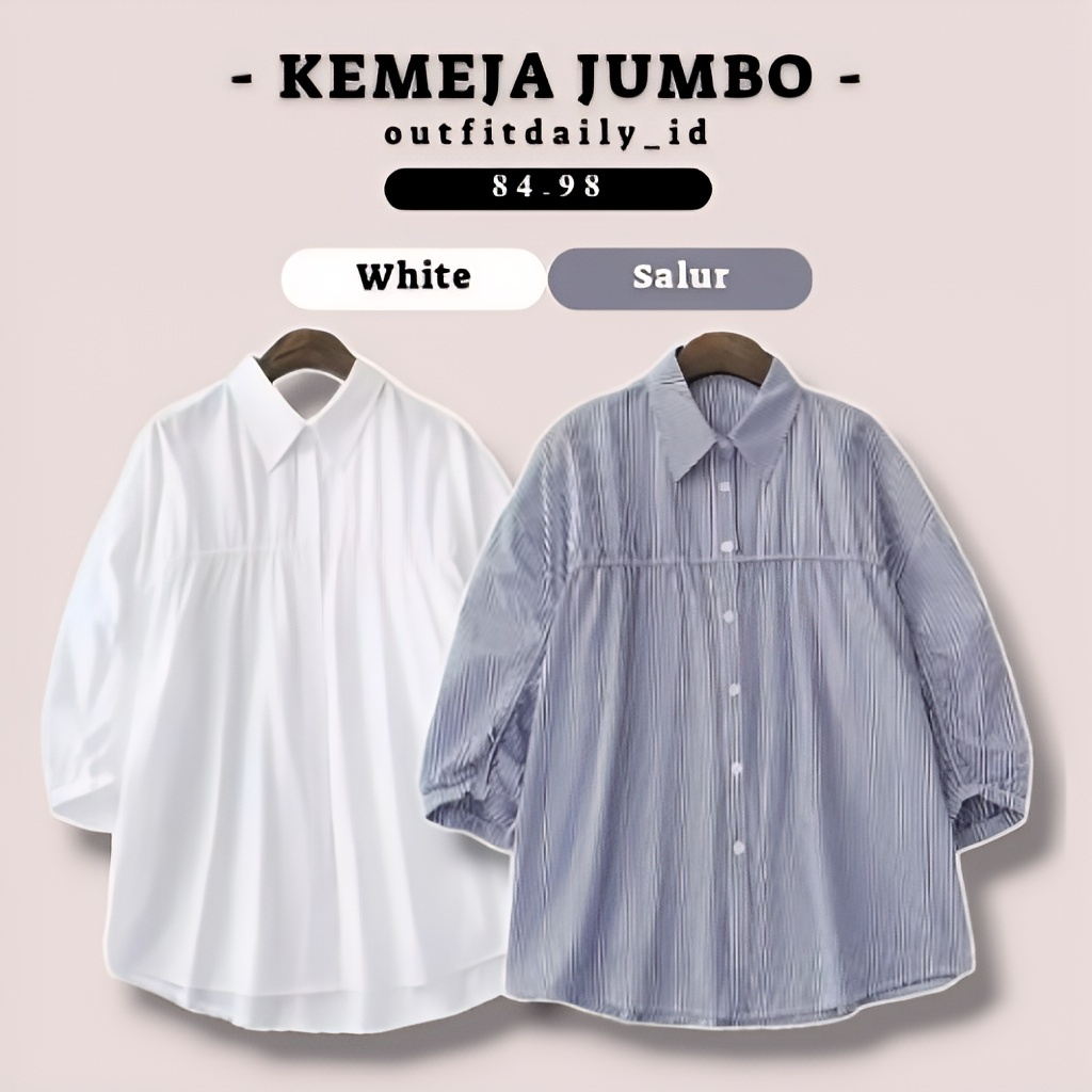 Milla Kemeja Polos Salur Jumbo - Kemeja Wanita S M L XL XXL XXXL 3XL 4XL 5L - Kemeja Kerja Wanita Ju